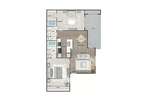 Floor plan for 2 beds, 2 baths, 1100 sqft